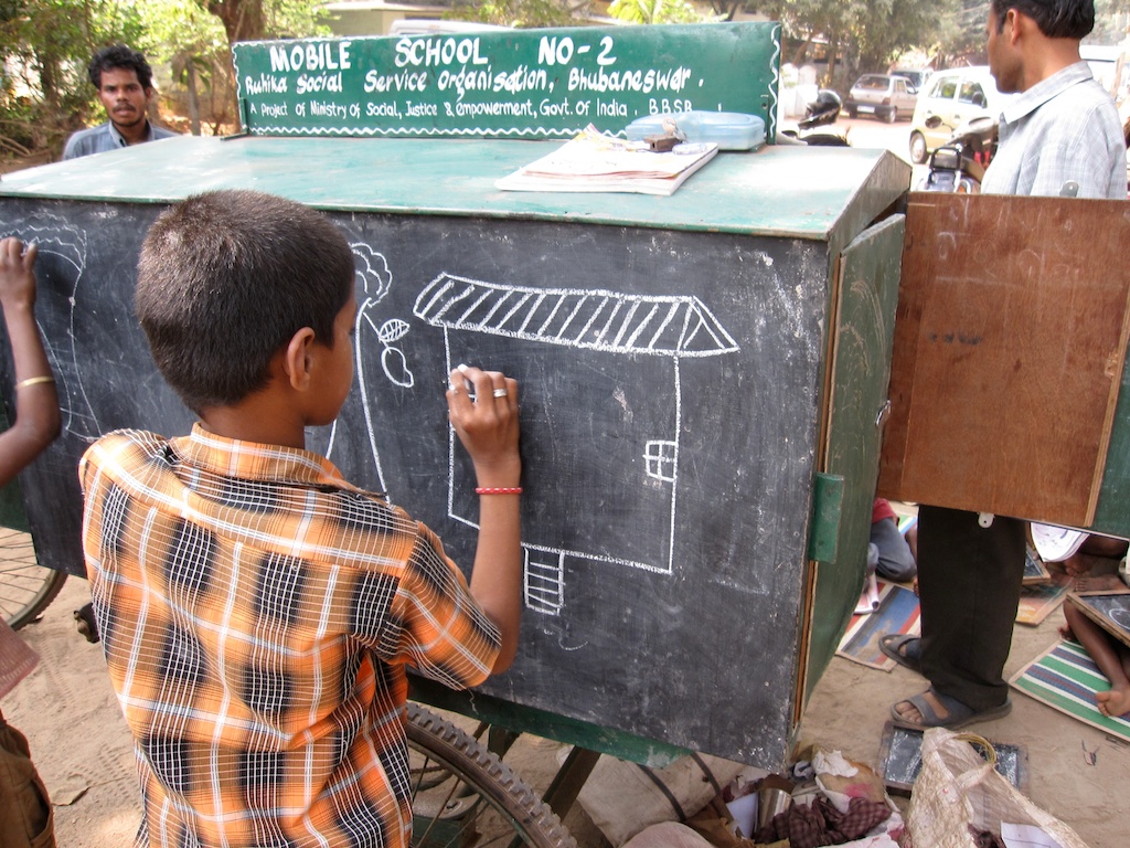 Mobile classroom for train stations in India